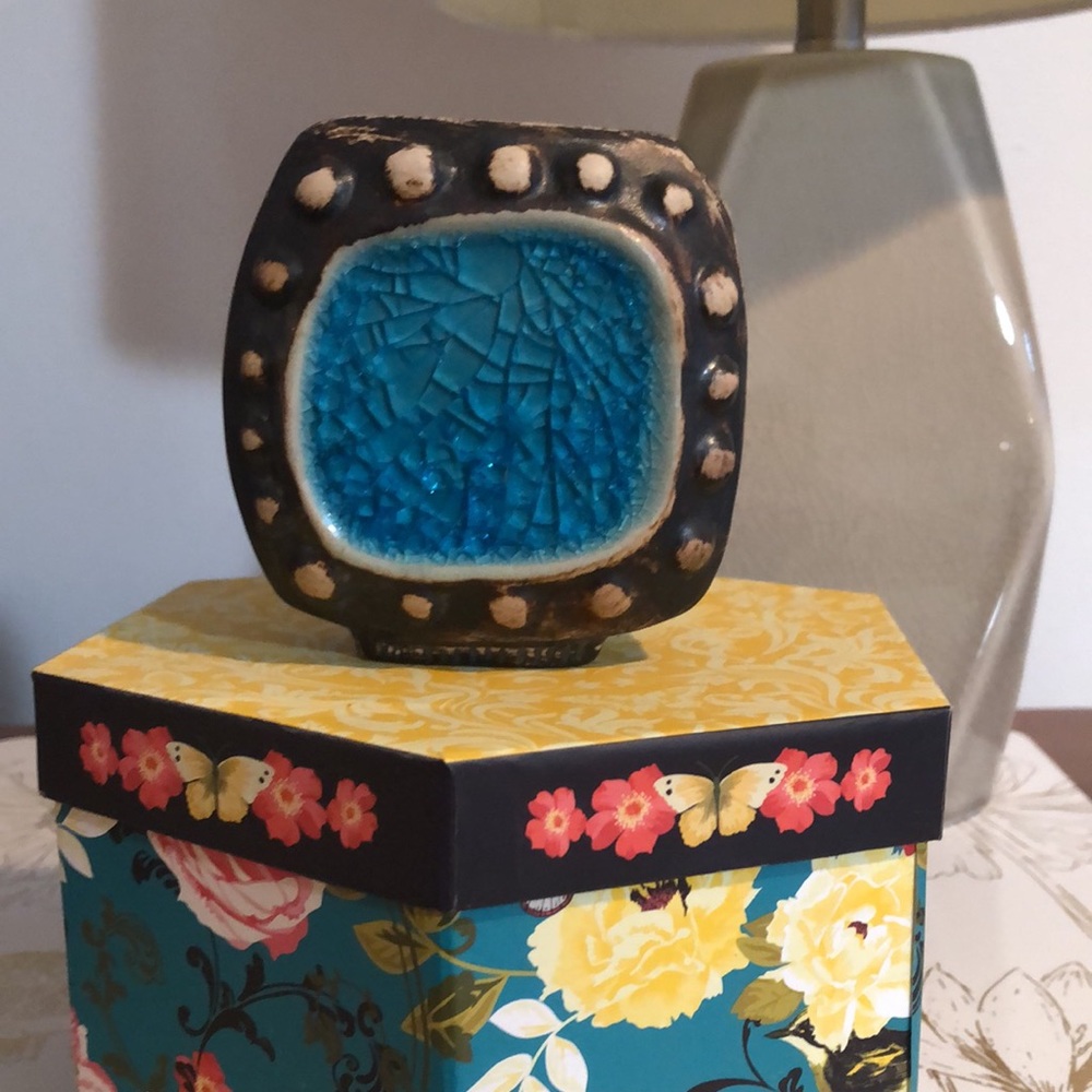 Jonathan Adler stoneware with blue colored glass  vase